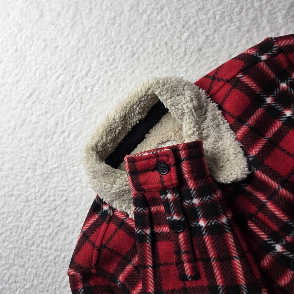 Soho Threads Jacket Womens Medium Red Plaid Sherpa Collar Button Pockets Lined
